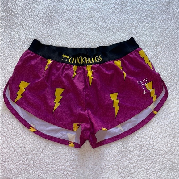 Vibrant Purple and Yellow Athletic Shorts with Lightning Pattern - Picture 2 of 9